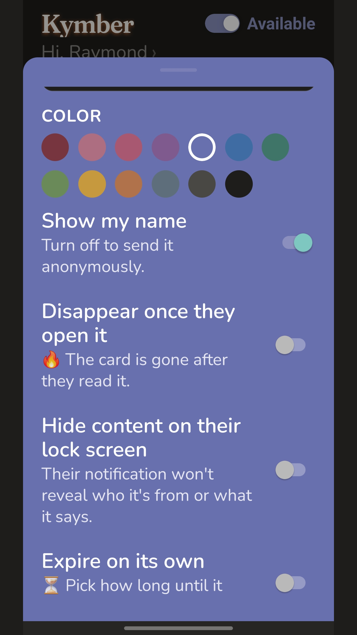 Letter controls: anonymous, self-destruct, hide on lock screen, expire
