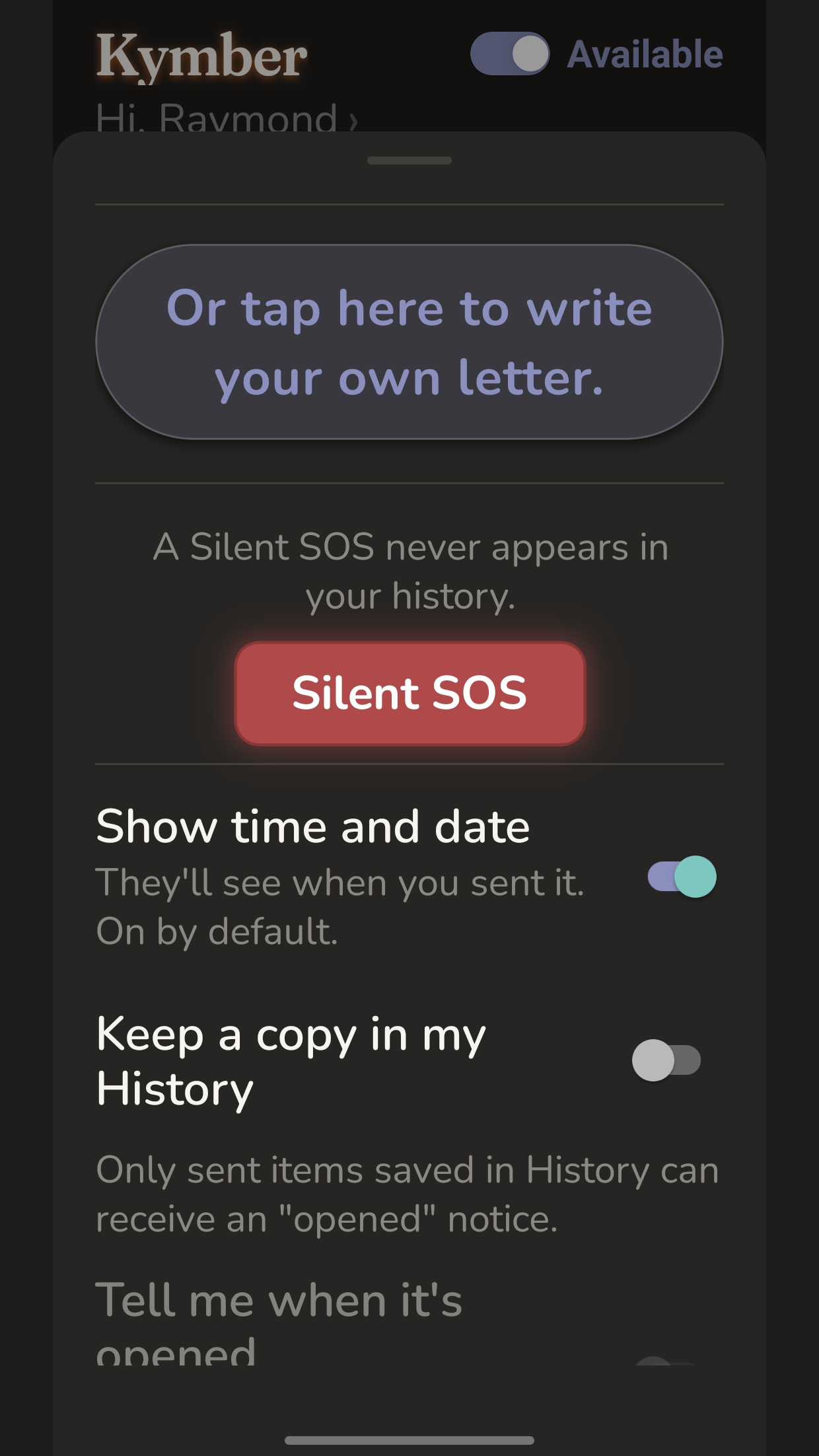 Silent SOS with an optional alarm, leaving no history
