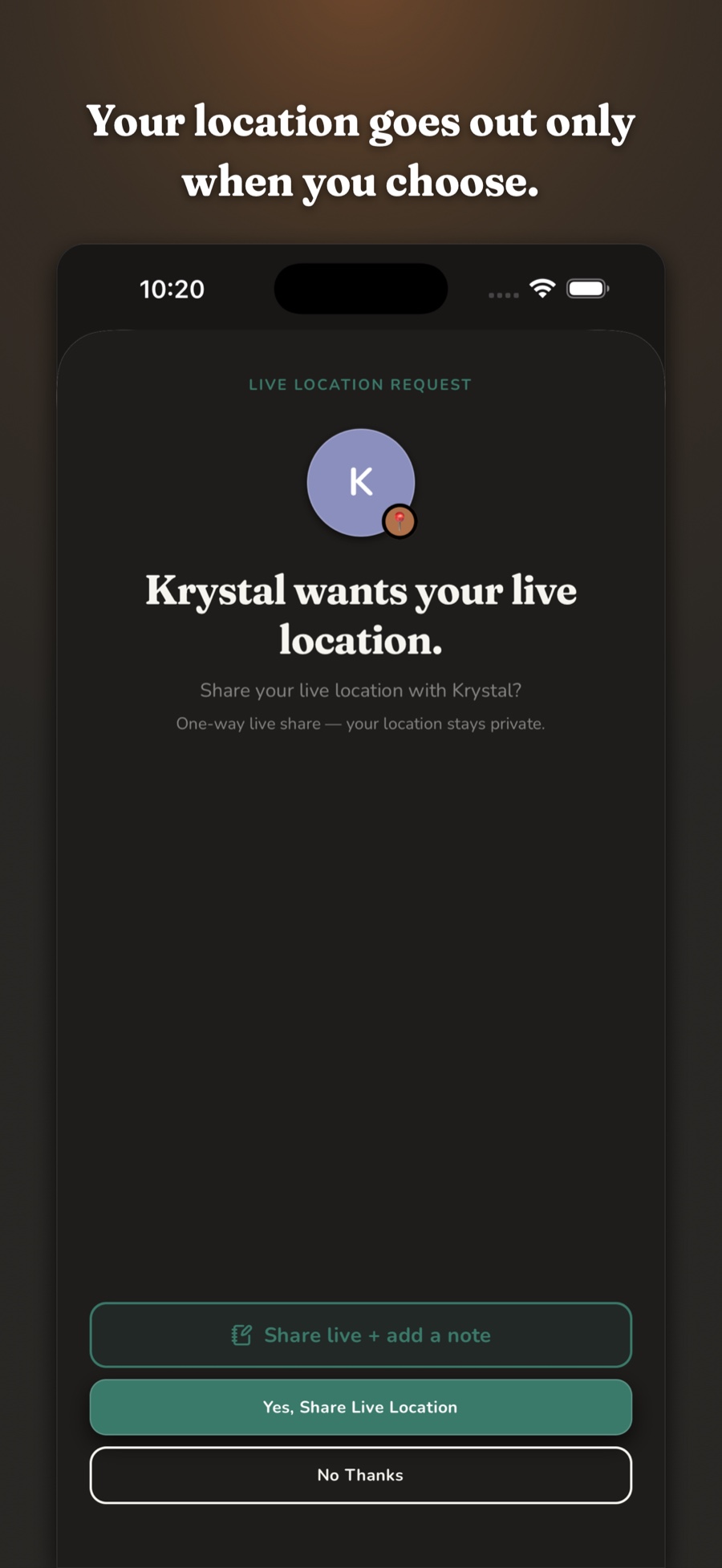 An incoming live location request you can approve or decline